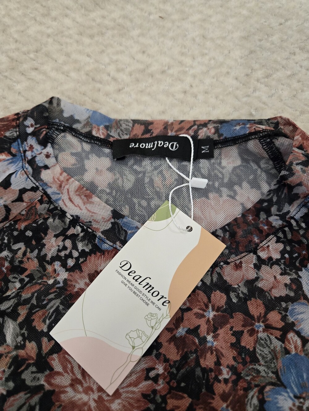 Delmore Floral Mesh Long Sleeve Sheer Top Size M Boho Y2K Romantic Blouse - Picture 9 of 11